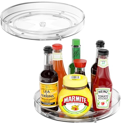 Avesteir 2 pezzi Organizer da Cucina Girevole Trasparente, Porta Spezie Piccolo Piatto Girevole in Plastica Senza BPA per la Dispensa, Portaspezie Rotante per Riporre Barattoli e Spezie