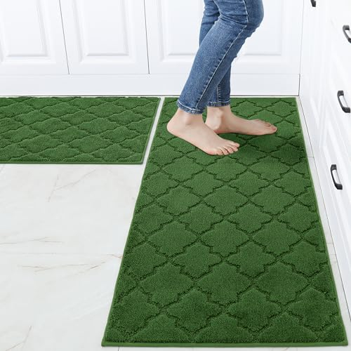 COSY HOMEER Küchenteppich 2 Stück, Teppich Küche Waschbar rutschfest, Küchenläufer, Teppichläufer Flur, Teppich Läufer für Küche, Flur, Wohnraum (60 x 90 cm + 60 x 150 cm, Grün)