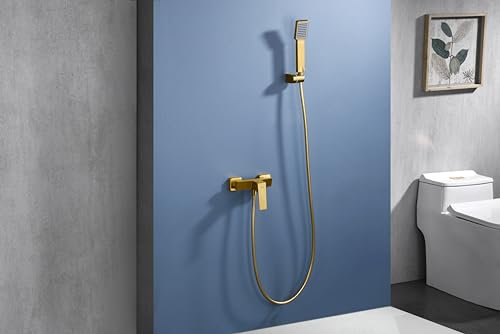 Mice BDAR025-5OC Robinet de douche monocommande avec poignée et flexible en laiton pour salle de bain avec douche à main Doré brossé