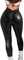 HAWILAND Lederleggings Damen V Back Push Up Po Leder Optik Leggings High Waist Wetlook Lang Lederhose Herbst Winter Schwarz S