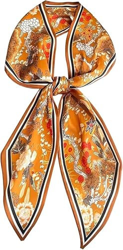 FonVan Seidenschal Seide Haarschal für Damen, Halstücher, Bandana, Satin Schal Kopftuch, Halstücher für Handtaschen, Handtaschen-Zubehör, Seidentücher Scarf (Yellow Colorful Flower)