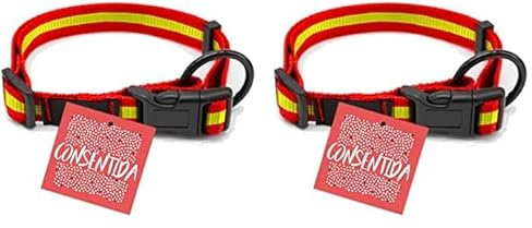 Collar para Perros Medianos T2-28 - 55 x 1,5 cm - Fabricado en Nylon - Diseño Bandera de España - Talla M - Muy Resistente y Confortable - Accesorios para Perros - Consentida (Paquete de 2)