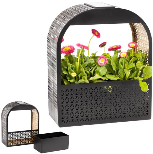Gadgy Solar-Wandlampe mit Blumentopf – Wandvase hängend mit Warmweißem Solarlicht – Beleuchtete Blumenampel für Balkon & Terrasse – Wetterfeste Gartenbeleuchtung und Pflanzschale mit Licht