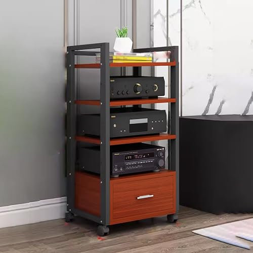 Audio-Rack, Leistungsverstärker-Geräteschrank, TV-Ständer mit Stauraum und Regalen, Möbel, Medienständer, DVD-CD-Player-Ständer, großes Medienaufbewahrungsregal auf Rädern für KTV (Größe: 4 Ebenen,
