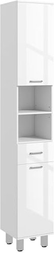 kleankin Badezimmerschrank schmal, Hochschrank Toilettenschrank mit Hochganlzweiß Schublade, Verstellbar Ablage und 2 offenen Fächern, für kleine Räume Badezimmer 30 x 30 x 180 cm Weiß