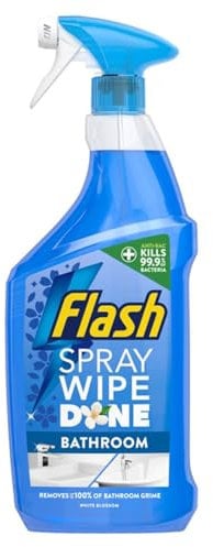 Flash Spray Wipe Done Bathroom Cleaner 800ml Antibacterial Spray Kills 99.9% of Bacteria No Scrubbing or Rinsing Removes Soap Scum & Watermarks White Blossom Scent x 1 Pack