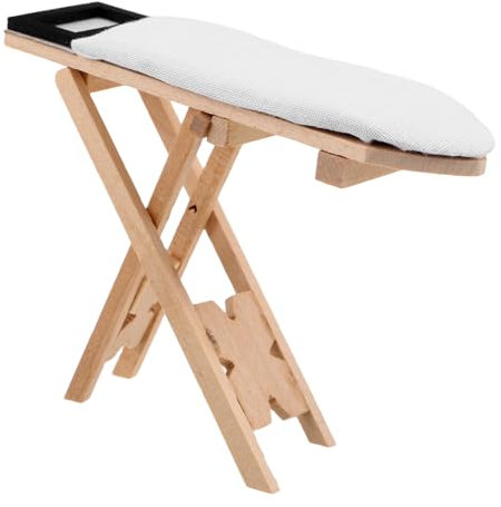 Toddmomy Dollhouse Miniature Ironing Board Miniature Iron Table for Dollhouse Decor Wooden Craft Model