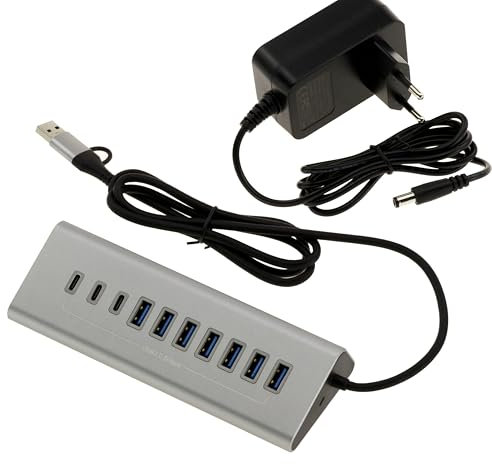 KALEA-INFORMATIQUE Hub multi-porta USB3 in alluminio a 10 porte (USB 3.0 5GB) con alimentazione a 12V 3A 7 porte di tipo A e 3 porte di tipo C
