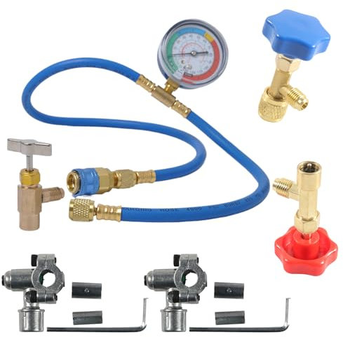 Kit De Recarga De Aire Acondicionado - Recarga De Refrigerante R-134a Para Automóviles | Suministros Automotrices De Precisión Para Detección De Fugas, Diagnóstico Y Mantenimiento De Sistemas De