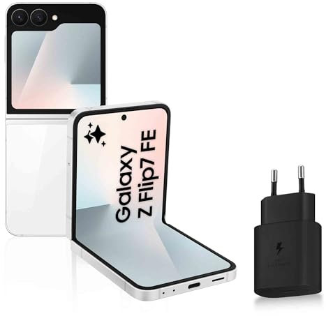 Samsung Galaxy Z Flip7 FE, Smartphone Android 5G avec Galaxy AI, 128 Go, Chargeur Secteur Rapide 25W Inclus, Smartphone déverrouillé, Blanc, Version FR