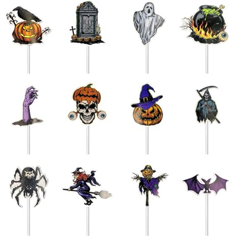 36 Stück Halloween Cupcake Toppers Tortenstecker Set Hexe Muffins Deko Halloween Party Deko Tortendeko für Party Kuchen Essen Käseplatte Vorspeisen Dekor Vogelscheuche Totenkopf Sensenmann