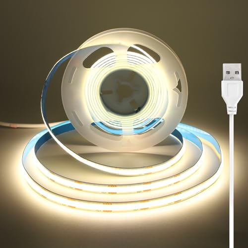 luktix 2.5 metri Striscia LED COB USB, 5V Striscia LED Bianco Naturale con Adesivo, Larghezza 8 mm, CRI 92+, Nastro LED flessibile per TV, Specchio, Sottopensile, Mensola, 4000K