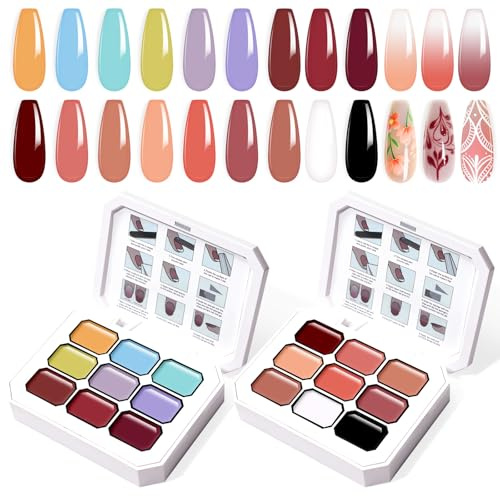 U-Shinein 2-Pack 9 Colors Gradient Nail Polish Set for Ombre Nails, Set 02 | Ombre & aura effect, French manicure style, DIY nail art, easy painting, long-lasting, high-pigment, for home & salon, Set 02