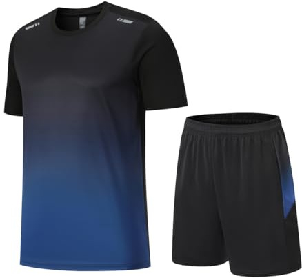 Beuwltpa Ensemble de sport pour homme 2 pièces - Jogging d'été à séchage rapide - Ensemble de t-shirt fonctionnel respirant - Ensemble de sport multicolore - T-shirt et short pour homme - Ensemble de