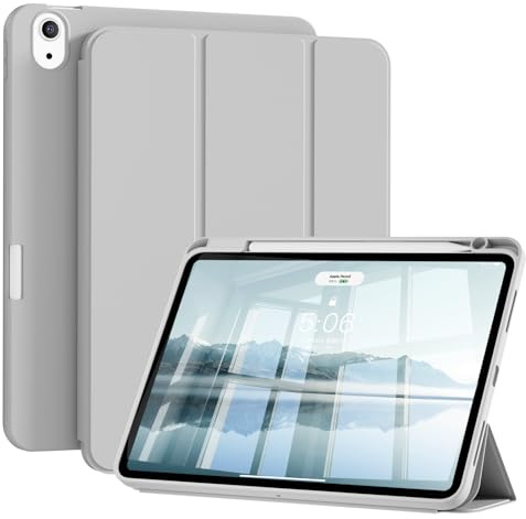 SQQSOOZ Hülle für iPad Air 11 M4/M3/M2 & iPad Air 5. /4. Generation 10,9 | Dünne Stoßfest Schutzhülle mit Stifthalter, Weicher TPU-Rückdecke & Dreifach-Falt Ständer, Auto Wach/Schlaf, Grau
