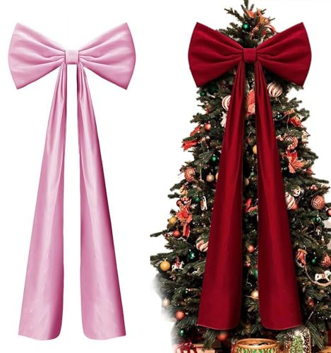 Fiocco rosa per albero di Natale, 1,8 m, grandi fiocchi di Natale per albero di Natale, fiocco gigante in velluto per finestra, mantello, parete, porta, decorazione per interni, casa, feste, da