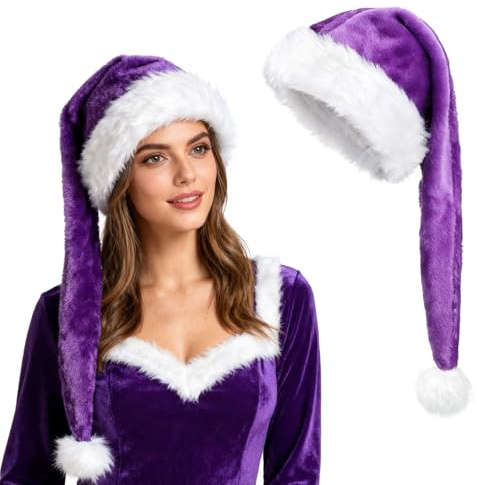TAGVO Lang Weihnachtsmütze Nikolausmütze Damen Herren Weihnachtsmann Mütze mit Plüsch Rand Perfekt für Weihnachtsfeiern Und Heiligabend