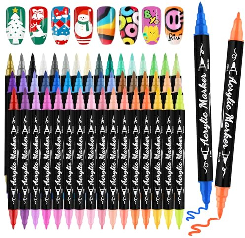 Kalolary 48 Colors 3D Nail Art Pens Set Nail Graffiti Drawing Pen Nail Polish Pens Fine Tip Manicure Tools for Painting Nails DIY Nail Art Beauty Adorn for Women Girls (Dual-Ended H) | Nail Point Graffiti Dotting Pen Quick-Drying Acrylic Painting Markers for DIY Nail Art Home & Salon Manicure Tools