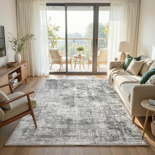 Klyvvo Astratto Tappeto Soggiorno 160x230 cm, 0.85cm Pelo corto Tappeto,1200 g/m³ poliestere,lavabile in lavatrice,TPE antiscivolo base,per camera da letto,sala da pranzo,Camera degli ospiti,Grigio