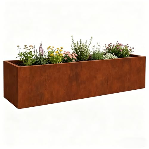 Gecheer Hochbeet 280x80x80 cm Cortenstahl, Hochbeet Metall ohne Boden für Garten Terrasse Balkon, Wetterfester Stahl mit patinierter Rostschicht, Pflanzkasten für Gemüse Kräuter Blumen