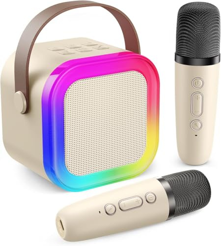 Micro Karaoke Enfant,Microphone Karaoké sans FI,Machine de karaoké avec 2 Microphones,Portable Bluetooth Karaoké Machine,Jouet de Machine Karaoké avec LED Lumière pour Enfant Adulte (Blanc)