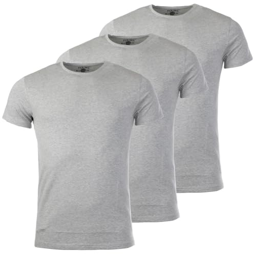 Young & Rich Herren Uni Basic T-Shirt mit Rundhals Ausschnitt einfarbig Stretch körperbetonte Dehnbare Passform 1701 3er Pack