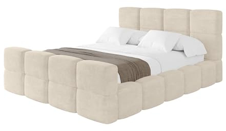 ALTDECOR Polsterbett mit Bettkasten und Lattenrost, Bett mit Matratze H3/H4, Kopfteil, Boxbett, Doppelbett mit Stauraum - NATA-Z 140x200 Beige