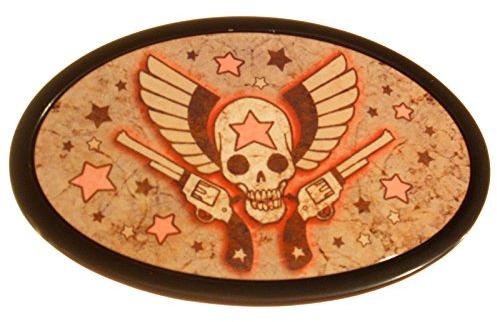 Piratenladen Tattoo Buckle, Totenkopf mit Flügeln und Zwei Pistolen - Gürtelschnalle