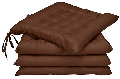 Beautissu 4er Set Stuhlkissen 40x40 mit Bändern – Indoor & Outdoor Sitzkissen Lea mit 5 cm Polsterung - Auflagen für Gartenmöbel & Stühle in Braun