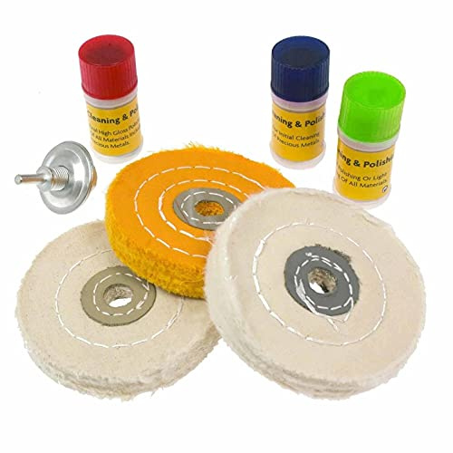 Dapetz ® (Pack of 7) Cleaning and Polishing Set Wheels and Compounds Fits Any Drill Polisher Buffers 4-inch Mop, Polishing Hard Metals and Removing Surface Scratches on Steel
