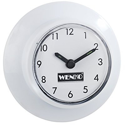 WENKO Badezimmeruhr mit Saugnapf - 2er Set, Kunststoff, 6 x 2.5 x 6 cm, Weiß