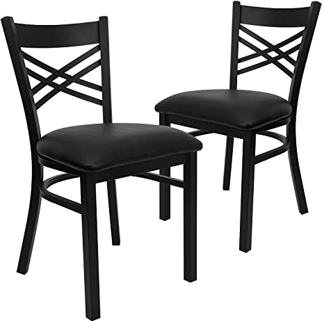Flash Furniture Hercules Series X Back Metal Restaurant Chairs, Modern Upholstered Armless Dining Chairs for Restaurants/Kitchens, Set of 2, Black