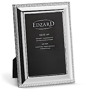 EDZARD Bilderrahmen Perla für Foto 10 x 15 cm, edel versilbert, anlaufgeschützt, mit Samtrücken, inkl. 2 Aufhängern, Fotorahmen zum Stellen und Hängen