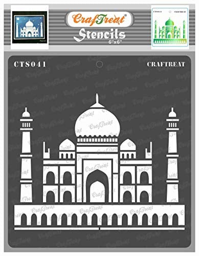 CrafTreat wiederverwendbare Taj Mahal-Indianer-Schablonen zum Malen auf Holz, Wand, Fliesen, Leinwand, Papier, Stoff und Boden – Taj Mahal-Schablone – 15,2 x 15,2 cm – DIY-Kunst- und Bastelschablonen