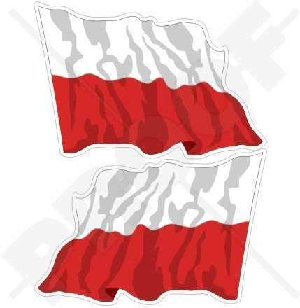 POLEN Polnische Wehende Flagge POLEN 120mm Auto & Motorrad Aufkleber, x2 Vinyl Stickers (Links - Rechts)