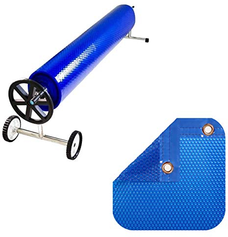 International Pool Protection Pack Solarplane 600 Mikron Geo Bubble mit umlaufender Verstärkung + Aufroller mit Teleskopstange 81 mm. 6 x 3m.