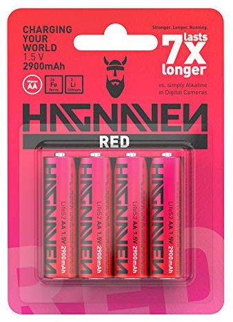 HAGNAVEN® RED Li-Fe Mignon AA Batterie | Hohe KAPAZITÄT | 4 Stück | 2900 mAh und 1.5 V| Hochwertige QUALITÄTSZELLEN | Hohe KAPAZITÄT | Longlife Technologie