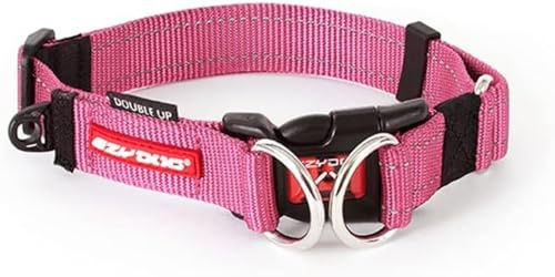 EzyDog Double Up Dog Collar - Reflective X-Large Dog Collar with ID Tag D-Ring, For Small, Medium & Large Dogs - Supreme Comfort with Soft & Strong Nylon Webbing - Pink