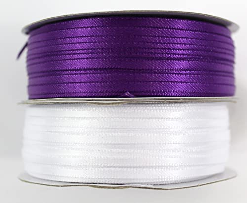 CaPiSo 200m Rolle 3mm Doppelseitig Beidseitig Glänzend Satin-Schleifenband Geschenkband Dekoband Dekorationsband Hochzeit Weihnachten (Lila-Weiss)