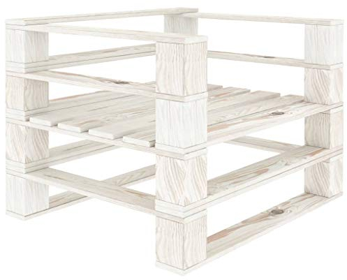 vidaXL Holz Garten Palettensessel Palettenmöbel Sessel Stuhl Gartenmöbel Lounge Loungesessel Einzelsofa Palettensofa Gartensofa Sofa Weiß