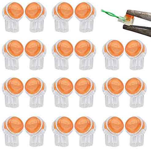 KBNIAN 200 Stück UY Stecker K1 Anschluss UY-Anschluss Klemme Kabel Verbinder mit Dichtungsgel Fettfüllung zum Verbinden von zwei Drähten(Orange + Weiß)