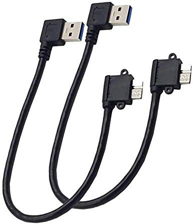 LiKuCo 2Pack 10inch Angled USB 3.0 A Male to Micro B 3.0 Male with Screw Hole,Micro B Hard Drive Cable for Portable External Hard Drives,WD Elements,Seagate Expansion etc (10inch USB 3.0 Right Angle)