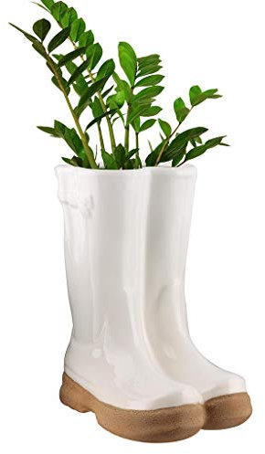 Dibor Herb Planter Wellington Boot Large White Flower Pot Spring Summer Wedding Anniversary Gardening Gift