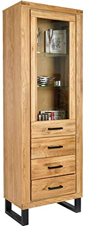 Möbel-Store24 Vitrine Schrank Glastür Wohnzimmer Wildeiche teilmassiv Natur geölt K2341