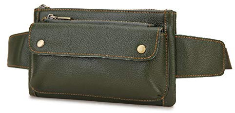 Loyofun Echtes Leder Bauchtasche Gürteltasche Bumbag Hip Bag Hüfttasche Damen Herren (Armeegrün)