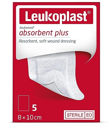 Leukomed - Sterile Wound Dressing - Breathable and Flexible First-aid Plasters Ideal for Postoperative Care – White – 8 cm x 10 cm – Box of 5