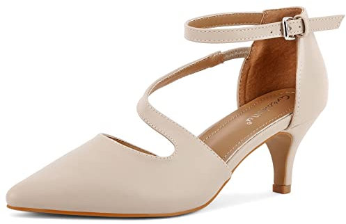 Greatonu Décolleté da Donna Scarpe A Punta Tacco Gattino Matrimonio Festa Nuziale Scarpe Eleganti da Ufficio Beige-P EU 41