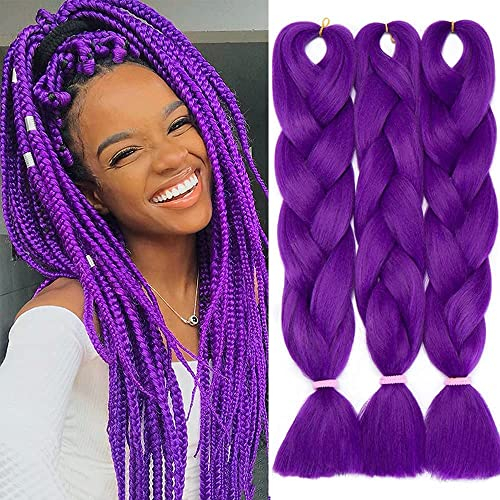 ColorfulPanda 3 Stücke Dunkelviolett Kunsthaar zum Einflechten Kanekalon Haare Flechten Extensions Braids Für Crochet Twist Flechten Haar (Lila)60cm