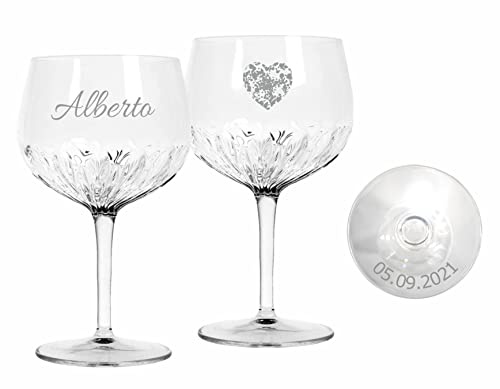 MASTERLASER3.0 Bicchiere da Gin Tonic Personalizzato, Calice da Cocktail, inciso al Laser, 800 ml, Set Personalizzabile con Nome, iniziali e Data - Migliore Idea Regalo - Quantità (6)