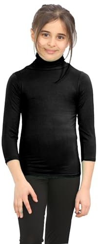 janisramone® Turtle Neck Tops for Girls, Plain Boys' Polos for School and Sports, Casual Kids Polo Shirts Girls & Boys Long Sleeve T-Shirt, Unisex Turtle Neck Top Kids Black